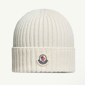 Moncler Cream Ribbed Fold-Over Cuff Beanie